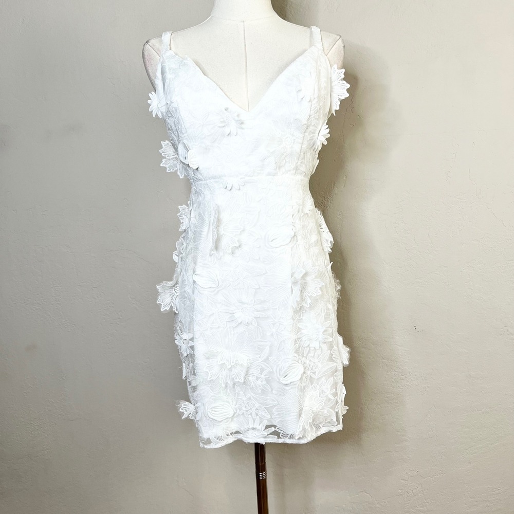 Lulu's White Floral Appliqué Mini Dress